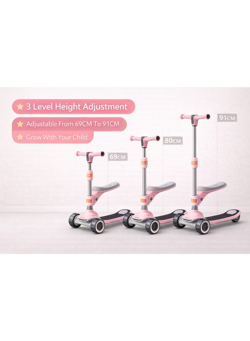 3-In-1 Kids Scooter with Removable Seat, Adjustable Height 69-91CM, Foldable 3 Wheel Design, Supports Up To 80KG, Lightweight & Stable Outdoor Ride - Image 3